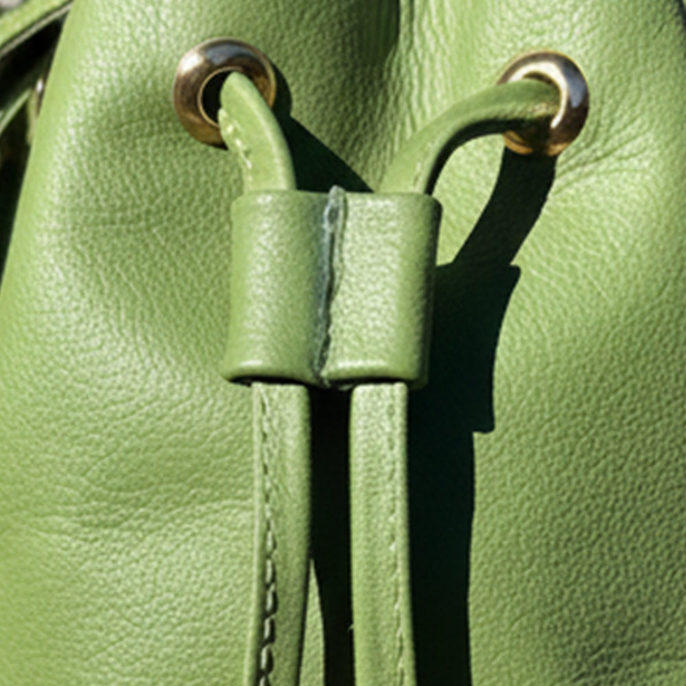 Leather & Mawisa Bucket Bag Green