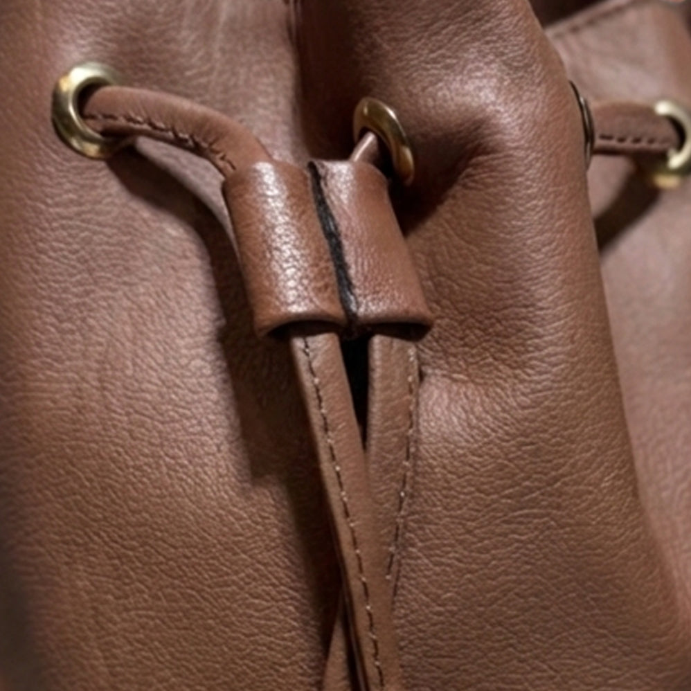 Leather & Mawisa Bucket Bag Brown