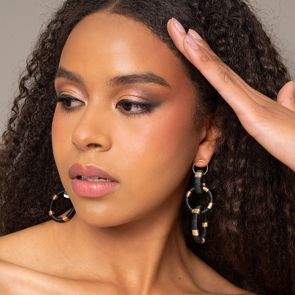 Triple hoop earrings Black and Gold