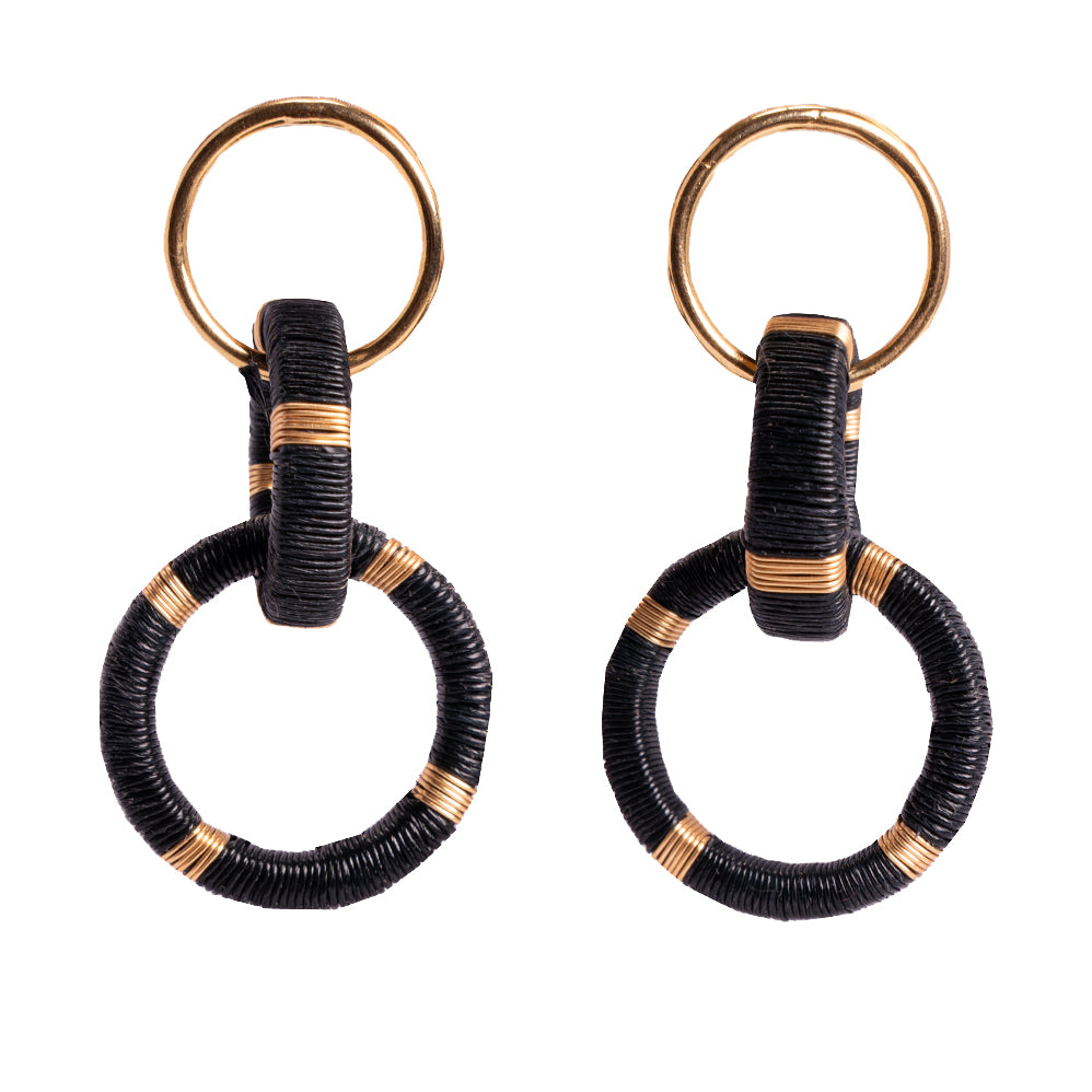 Small Two Circle Earrings Black