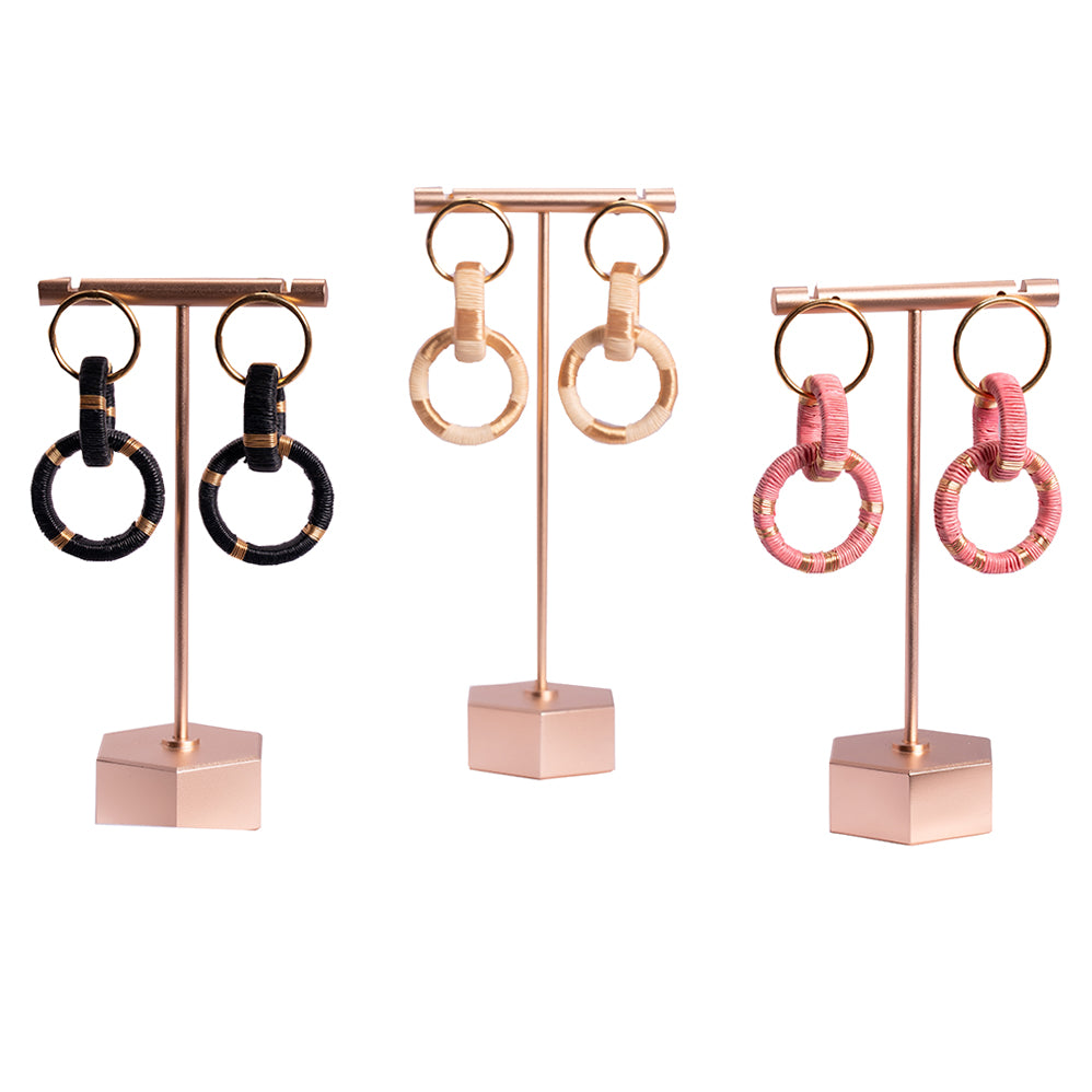 Small Two Circle Earrings Beige