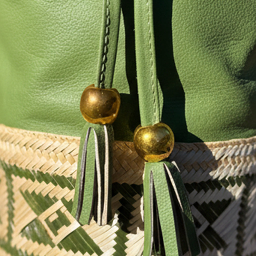 Leather & Mawisa Bucket Bag Green