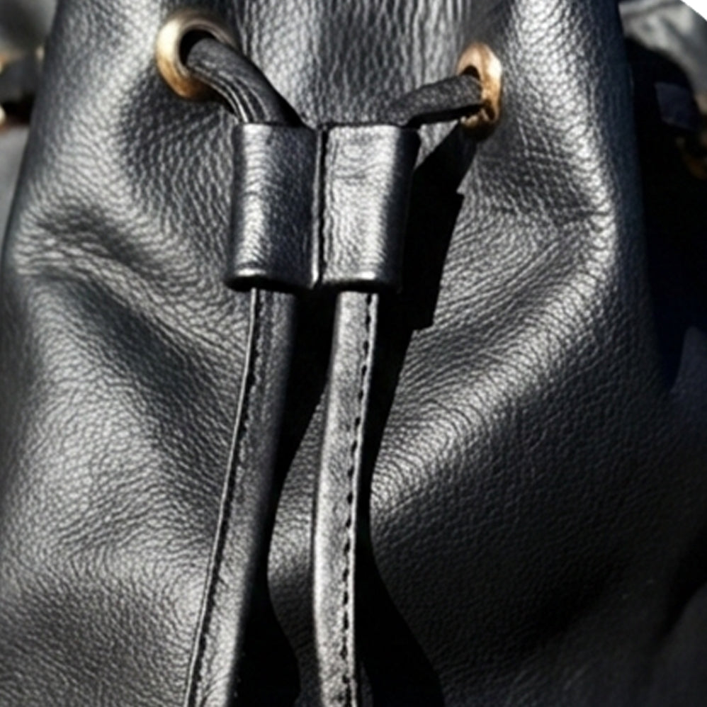 Leather & Mawisa Bucket Bag Black
