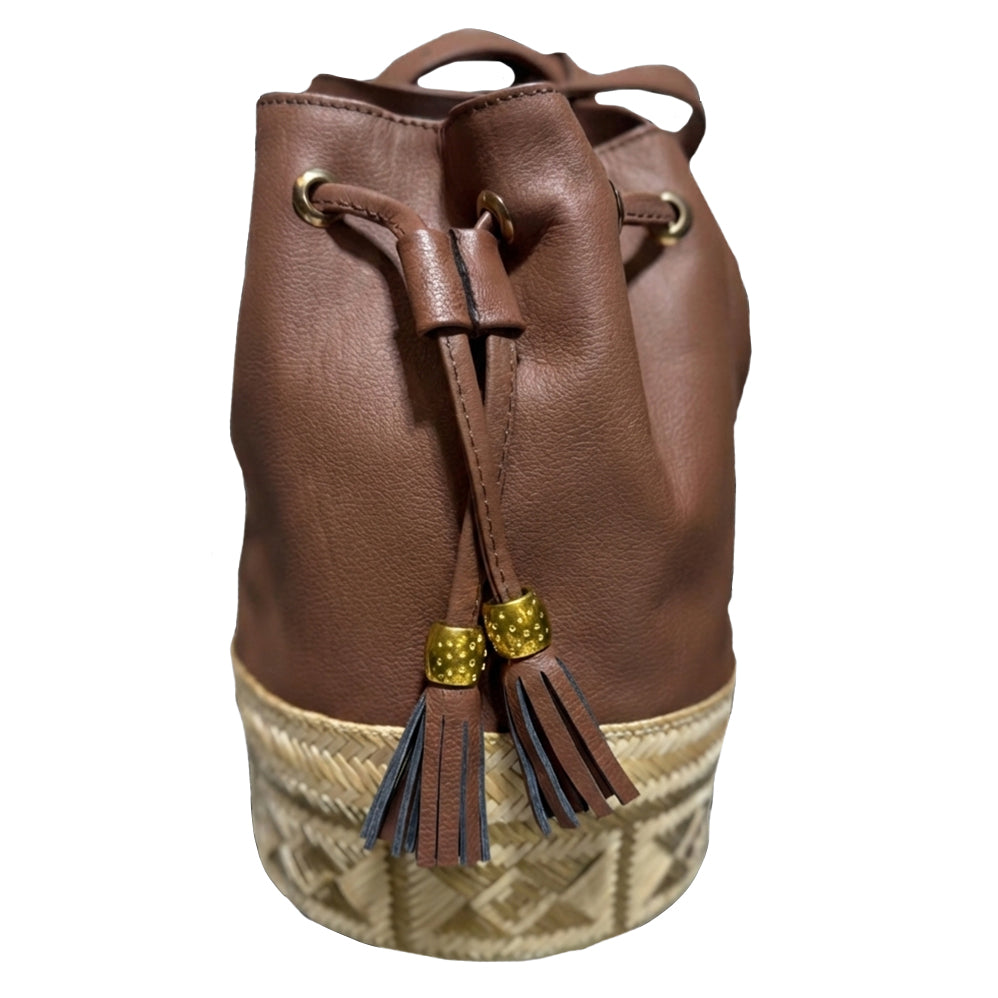 Leather & Mawisa Bucket Bag Brown