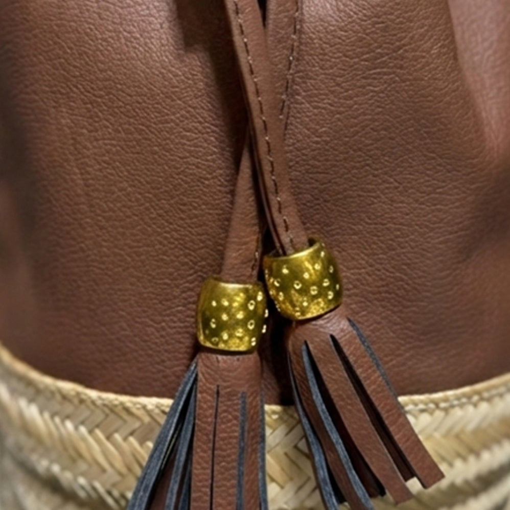 Leather & Mawisa Bucket Bag Brown